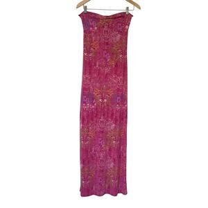 COOGI CG Printed Rare Y2K Floral Bandeau Maxi Dress Tube Top Size M Pink Baroque